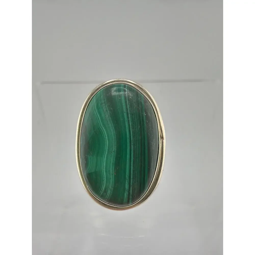 Large Oval Malachite 925 Sterling Silver Statement Ring Size 7